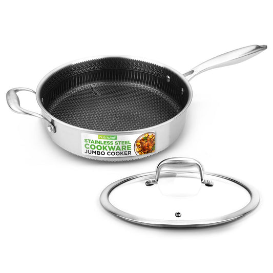Jumbo Cooker With Glass Lid - Triply Stainless Steel Cookware, Dakin Etching Non-Stick Coating Inside And Outside
