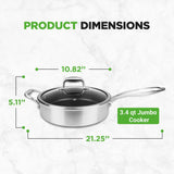 Jumbo Cooker With Glass Lid - Triply Stainless Steel Cookware, Dakin Etching Non-Stick Coating Inside And Outside