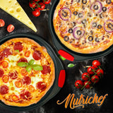 2-Pc. Non-Stick Pizza Tray With Silicone Handle - Round Steel Non-Stick Pan With Perforated Holes