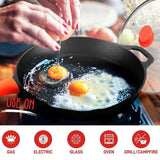 10'' Pre-Seasoned Cast Iron Pan - Fry Pan With Glass Lid & Silicone Handle