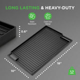 Kitchen Flat Grill Plate Pan - Reversible Cast Iron Griddle / Grilling Pan With Heat-Resistant Oven Grab Mitt