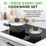 Kitchenware Pots & Pans - Stylish Kitchen Cookware Set With Stylish Metallic Ridge-Line Pattern, Non-Stick (12-Piece Set)