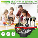 Kitchenware Pots & Pans - Stylish Kitchen Cookware Set With Stylish Metallic Ridge-Line Pattern, Non-Stick (12-Piece Set)