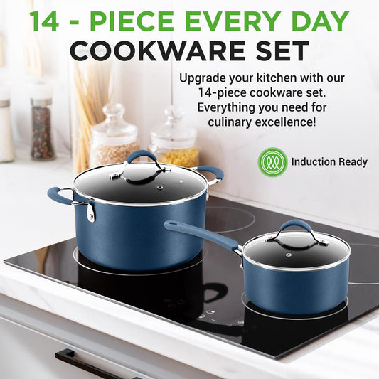 Kitchenware Pots & Pans Set – High-Qualified Basic Kitchen Cookware Set, Non-Stick (14-Piece Set)