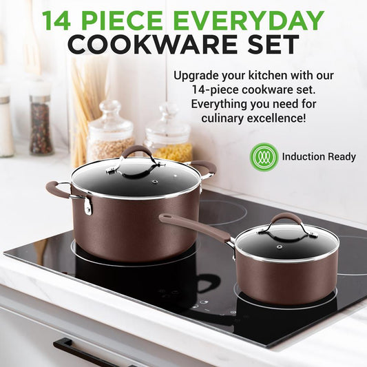 Kitchenware Pots & Pans Set – High-Qualified Basic Kitchen Cookware Set, Non-Stick (14-Piece Set)