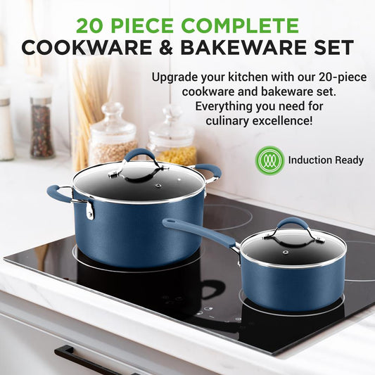 Kitchenware Pots & Pans Set – High-Qualified Basic Kitchen Cookware Set, Non-Stick (20-Piece Set)