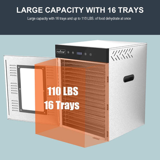 16 Shelf Stainless Steel Trays With Digital Timer And Temperature Control, 1500 Watts