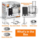 Multifunction Food Processor - Ultra Quiet Powerful Motor, Includes 6 Attachment Blades, Up To 2L Capacity