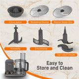 Multifunction Food Processor - Ultra Quiet Powerful Motor, Includes 6 Attachment Blades, Up To 2L Capacity