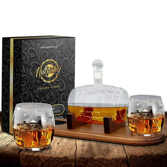 Home Bar Whiskey Decanter - Wine & Whiskey Glass Decanter Aerator Set With Whiskey Glasses, Elegant Decanter Design