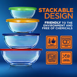 4 Sets Of High Borosilicate Glass Mixing Bowl With Pe Lids, Space-Saving Nesting Bowls