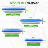 4 Sets Of High Borosilicate Rectangular Glass Bakeware Set With Pe Lid (Blue)