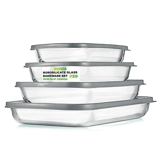 4 Sets Of High Borosilicate Rectangular Glass Bakeware Set With Pe Lid (Gray)