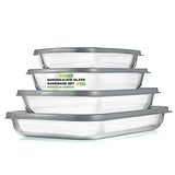 4 Sets Of High Borosilicate Rectangular Glass Bakeware Set With Pe Lid (Gray)