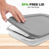 4 Sets Of High Borosilicate Rectangular Glass Bakeware Set With Pe Lid (Gray)
