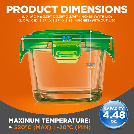 12 Pcs. Mini High Borosilicate Glass Round Meal-Prep Containers With Airtight Lid, 4Oz