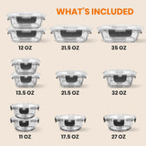 24-Piece Superior Glass Food Storage Containers Set - Stackable Design With Newly Innovated Hinged Bpa-Free Locking Lids (Gray)