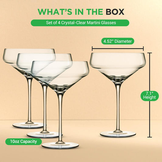 4 Sets Of Crystal Martini Glass - Ultra Clear, Elegant Crystal-Clear Wine Glass