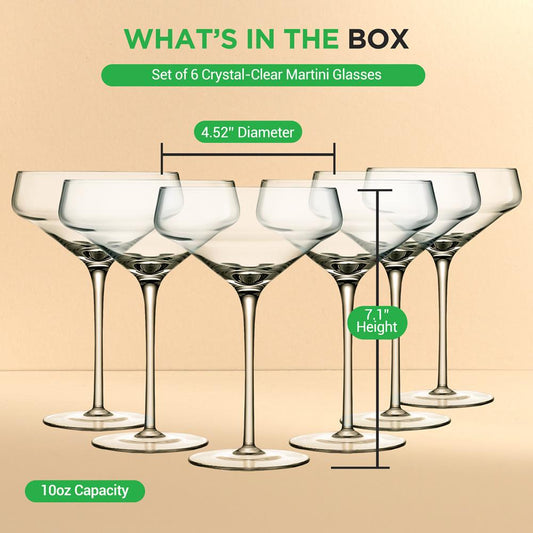 6 Sets Of Crystal Martini Glass - Ultra Clear, Elegant Crystal-Clear Wine Glass