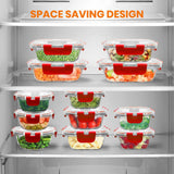 24-Piece Superior Glass Food Storage Containers Set - Stackable Design With Newly Innovated Hinged Bpa-Free Locking Lids (Red)