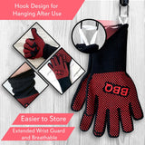1472? Extreme Heat Resistant Grill Gloves - 14'' Food Grade Kitchen Oven Mitts, Silicone Non-Slip Cooking Gloves For Barbecue