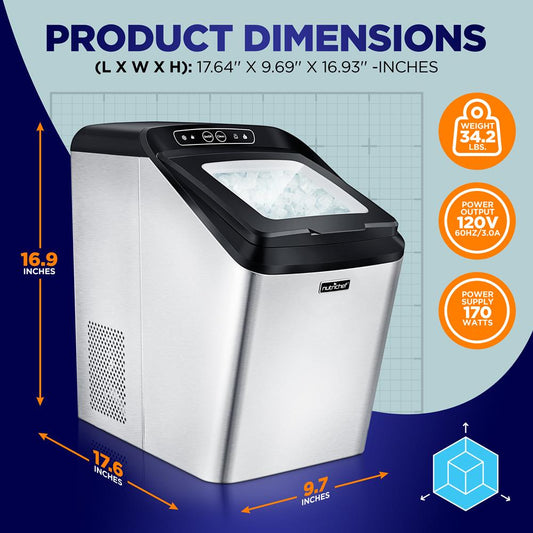 Countertop Ice Maker Machine - Electric Ice Maker Countertop With Ice Scoop And Basket, Includes Rear-Mounted Hose Drainage