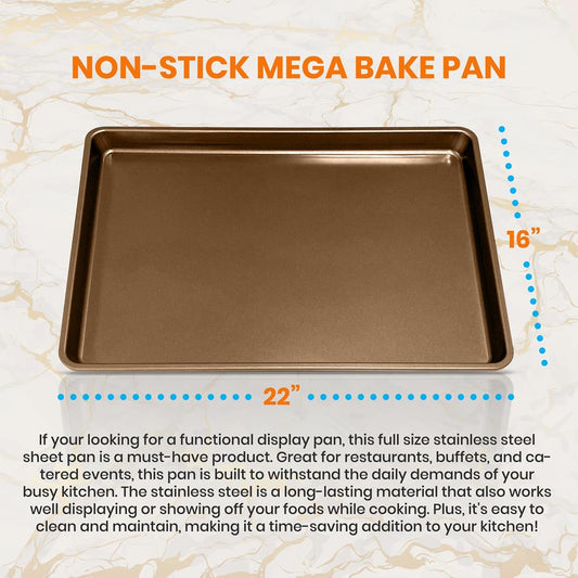Non-Stick Mega Bake Pan - Stylish Metallic Coating, Dishwasher Safe And Pfoa, Pfos, Ptfe Free