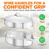 Oval Roasting Pan / Roaster With Polished Rack And Stainless Steel Lid