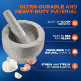 6'' Original Mortar And Pestle Set - Heavy Duty Unpolished Granite, 2 Cups Capacity