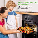 Kitchen Oven Baking Pans - Deluxe Nonstick Black Coating Inside & Outside Carbon Steel Bakeware Set With Red Silicone Handles (6-Pieces)