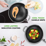 12'' Durable Wok With Side Handle - Triply Stainless Steel Cookware, Dakin Etching Non-Stick Coating Inside And Outside