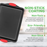 Kitchen Oven Baking Pans - Deluxe Nonstick Gray Coating Inside & Outside Carbon Steel Bakeware Set With Red Silicone Handles (30-Pieces)