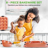 Flexible & Nonstick Carbon Steel Bakeware Set - Professional Home Kitchen Bake Pan Set With Black Silicone Handles