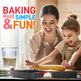 Kitchen Oven Baking Pans - Deluxe Nonstick Gray Coating Inside & Outside Carbon Steel Bakeware Set With Red Silicone Handles (6-Pieces)