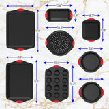 Kitchen Oven Baking Pans - Deluxe Nonstick Gray Coating Inside & Outside Carbon Steel Bakeware Set With Red Silicone Handles (8-Pieces)