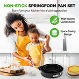 3-Piece Leak Proof Springform Pan Set- With Stainless Steel Lock And 300 Pieces Parchment Paper (Black)