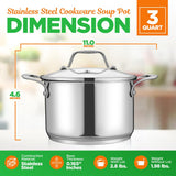 Stainless Steel Cookware Soup Pot - 3 Quart, Heavy Duty Induction Pot, Soup Pot With Lid