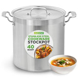 Stainless Steel Cookware Stockpot - 40 Quart, Heavy Duty Induction Pot, Soup Pot With Stainless Steel Lid