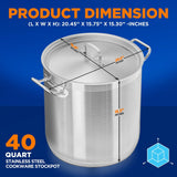Stainless Steel Cookware Stockpot - 40 Quart, Heavy Duty Induction Pot, Soup Pot With Stainless Steel Lid