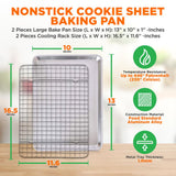 Nonstick Cookie Sheet Baking Pan With Cooling Rack - Professional Quality Kitchen Cooking Non-Stick Bake Trays With Silver Coating Inside & Outside (Pair)