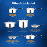 Kitchenware Pots & Pans Set - Clad Kitchen Cookware, Frypan Interior Coated With Prestige Ceramic Non-Stick Coating (12-Piece Set)