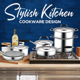 Kitchenware Pots & Pans Set - Clad Kitchen Cookware, Frypan Interior Coated With Prestige Ceramic Non-Stick Coating (12-Piece Set)
