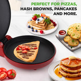 Countertop Pizza Maker - Non-Stick Electric Pizza Oven With Cool Touch Handle And Uplift Function, Includes Spatula (Red)