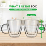 2 Pcs. Of Clear Glass Coffee Mug - Elegant Clear Glasses With Convenient Handles, For Hot And Cold Drinks