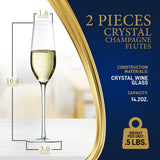 2 Pcs. Of Crystal Champagne Flutes - Ultra Clear, Elegant Champagne Glasses, Hand Blown