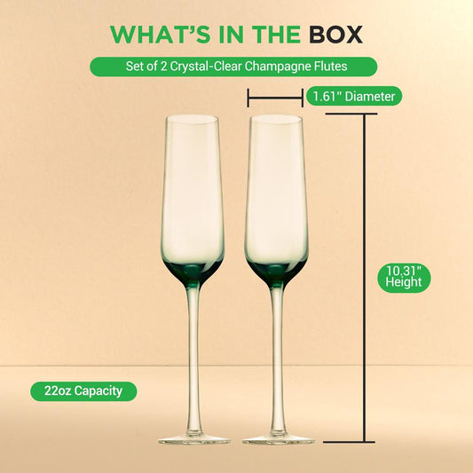 2 Pcs. Of Crystal Champagne Flutes - Ultra Clear, Elegant Champagne Glasses, Hand Blown