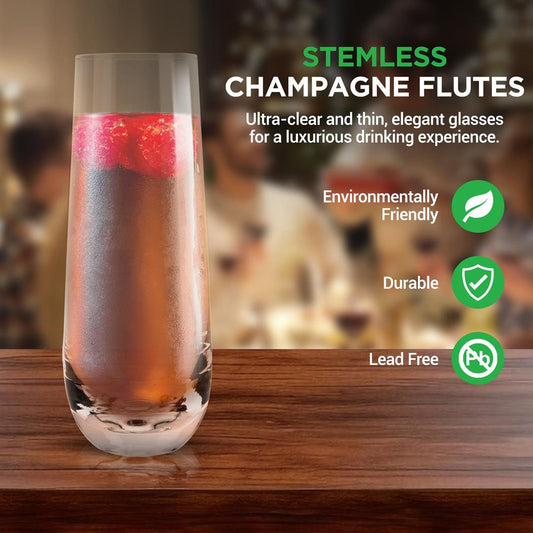 2 Pcs. Of Crystal-Clear Stemless Wine Glass - Ultra Clear, Elegant Clear Wine Glasses, Machine Made Top