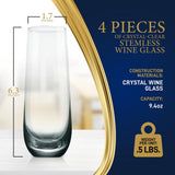 4 Pcs. Of Crystal-Clear Stemless Wine Glass - Ultra Clear, Elegant Clear Wine Glasses, Machine Made Top