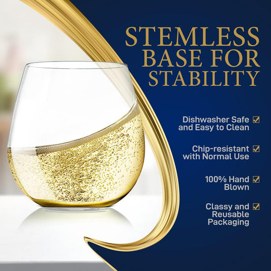 4 Pcs. Of Crystal-Clear Stemless Wine Glass - Ultra Clear And Thin, Elegant Clear Wine Glasses, Hand Blown