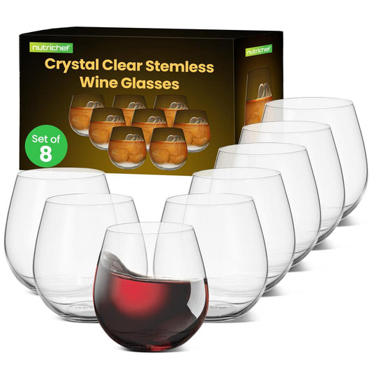 8 Pcs. Of Crystal-Clear Stemless Wine Glasses - Ultra Clear And Thin, Elegant Clear Wine Glasses, Hand Blown